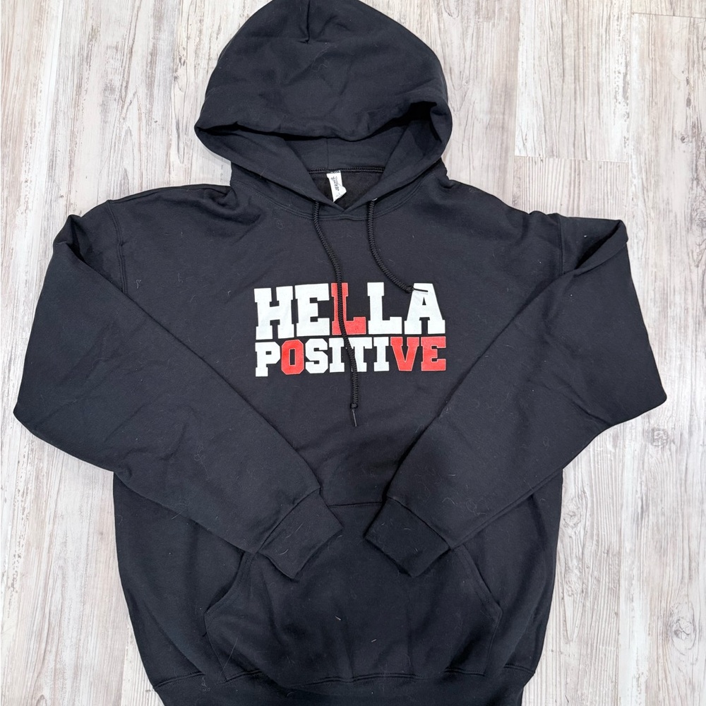 Jerzees Black and Red 'Hella Positive' Hoodie